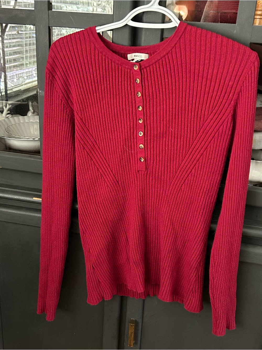 RW&CO. Ribbed Button-Front Sweater in Deep Red